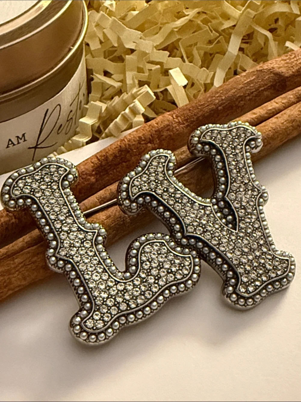 Fashion Jewelry Silver Crystal 'LV' Letter Brooch Pair